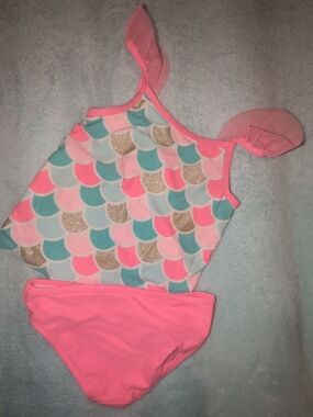 Carter's Girls Pink Teal Gold Mermaid Scale Two-Piece Swimsuit